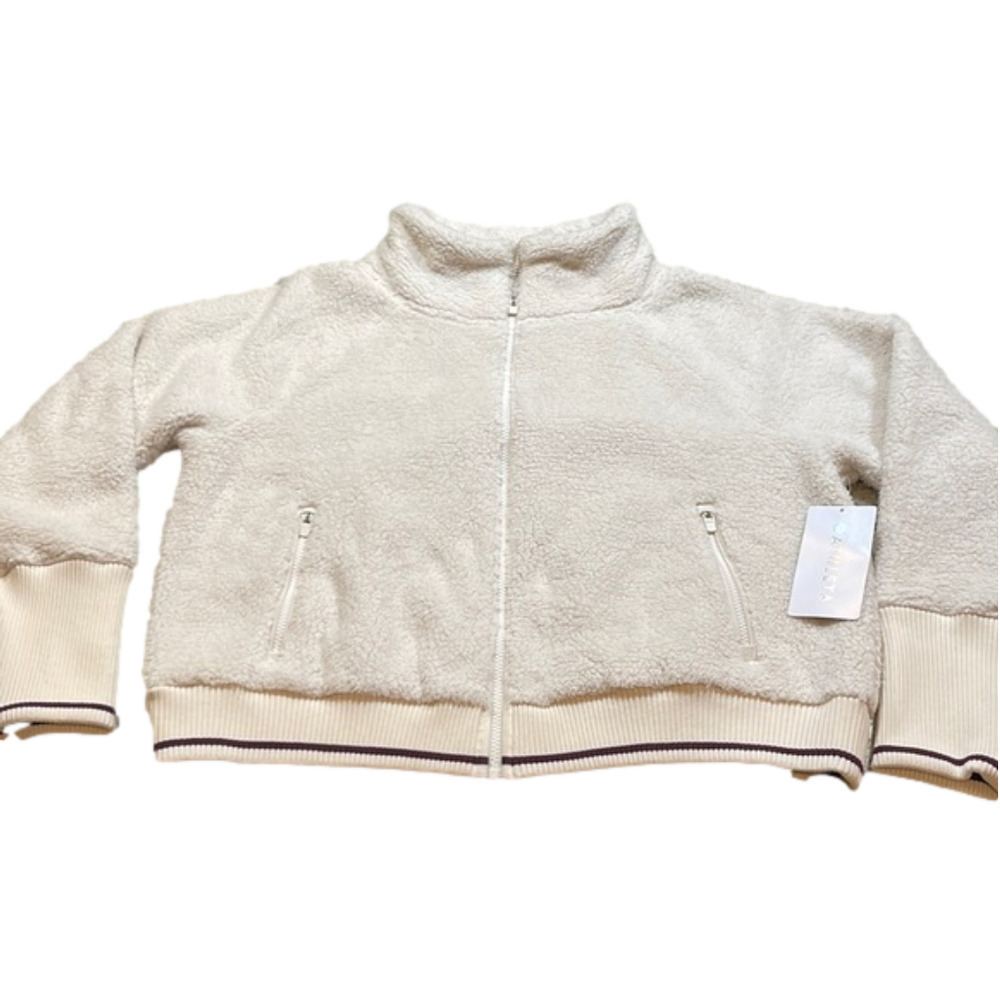 BNWT Athleta Tugga Sherpa Cropped Bomber Jacket XL Natural Beige Cream - Picture 8 of 14